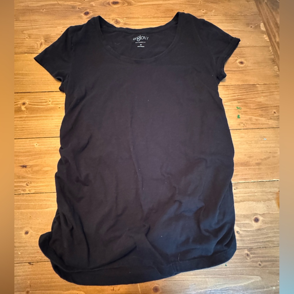 A:glow Maternity Black Short Sleeve Side Ruched Scoop Neck Tee Shirt Medium